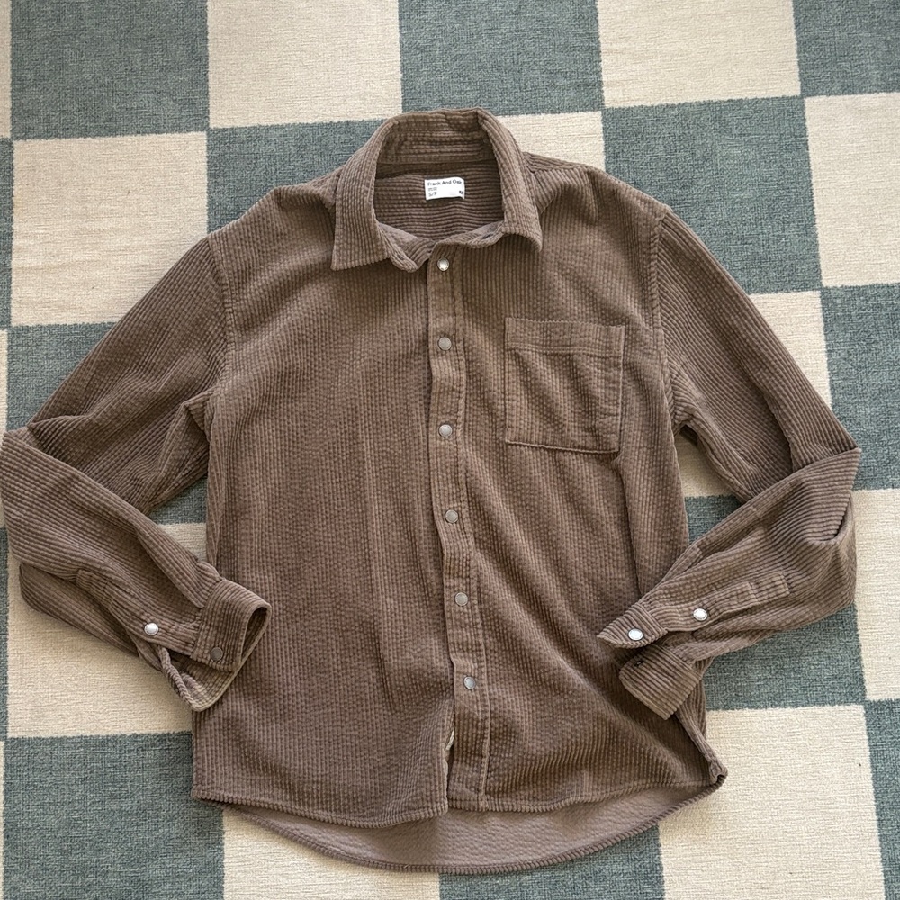 Frank & Oak Men's Textured Brown Button-Down Shirt